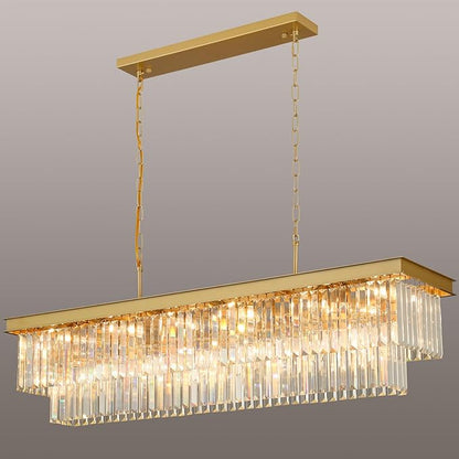 Weesalife Crystal Chandeliers for Dining Room Light Fixtures Over Table，18-Lights Gold Modern Rectangle Chandeliers for Kitchen Island Bar L46 Inch