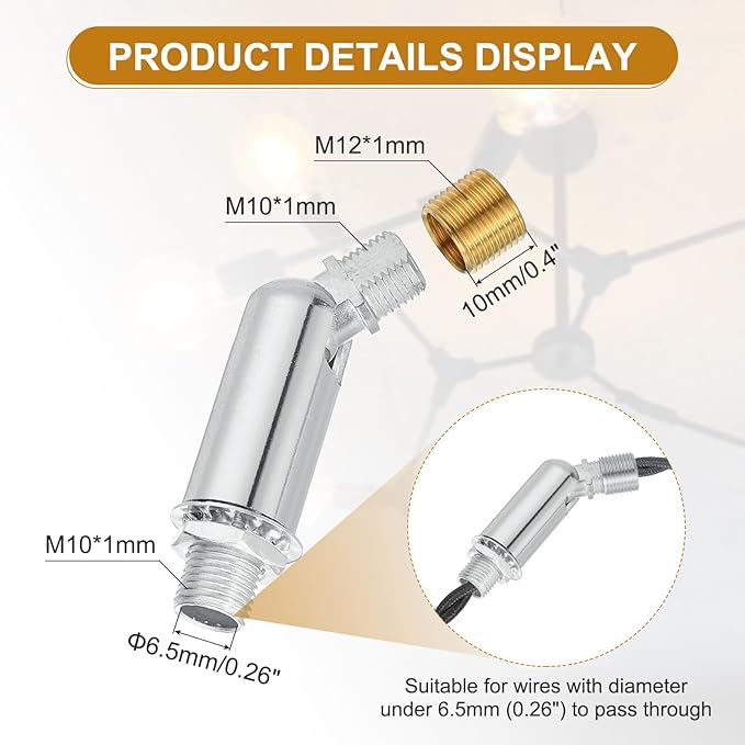 MECCANIXITY Sloped Ceiling Adapter, 180 Degree 46x15mm M10 Fine Thread Sloped Ceiling Light Fixture Adapter Kit for Ceiling Pendant Light Chandelier Track Suspend(Silver)