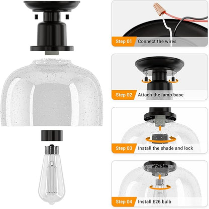 EAPUDUN Semi Flush Mount Ceiling Light, Modern Light Fixture with Seeded Bubble Glass Shade, Oil Rubbed Bronze Finish for Hallway Corridor Kitchen Bathroom Bedroom Passway, FMA1123-ORB