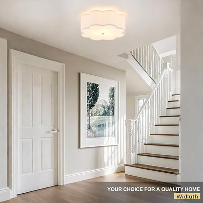 Modern Drum Semi Flush Mount Ceiling Light 3-Lights Modern 17.71" White Drum Ceiling Lighting Fixture Vintage Modern Linen Ceiling Lamp for Kitchen, Basement, Bedroom, Laundry Room