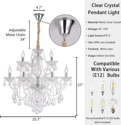 Modern Transparent Crystal Chandelier For Dinning Room Double Layers 6+3 Lights Transparent K9 Crystal Light Fixtures Ceiling Lamp For Lobby Kitchen Island Living Room Bedroom (Clear 9 lights)