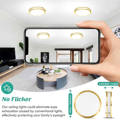 Brightever 13 Inch LED Ceiling Light Fixture, 36W 4400Lm Flush Mount Ceiling Lights, Dimmable 5CCT 2700K/3000K/4000K/5000K/6500K, Super Bright Modern Bedroom Lamps for Kitchen Hallway, Gold, 2 Packs