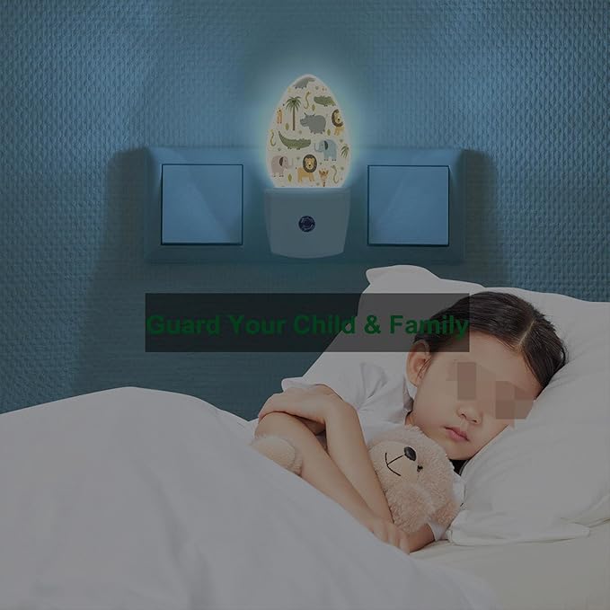 Cartoon Safari Animals Night Light Cute Hippo Crocodile Lion Elephant and Giraffe LED Dusk to Dawn Plug-in Nightlight Auto Sensor for Bedroom Bathroom Hallway Living Room