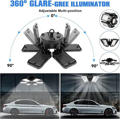 Aoretic LED Garage Lights 4 Pack -180W, 18000LM 6500K Led Shop Light with 6+1 Deformable Panels, Basement Barn Light Garages Ceiling Lights, E26/E27 for Garage, Warehouse, Shop, Basement