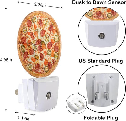 Pizza Night Light Fast Food Sausage Pizza Cheese Plug-in Night Lights with Dusk-to-Dawn Sensor for Bedroom, Bathroom and Living Room 0.5W Sleep Friendly for Women/Girls/Boys Gift