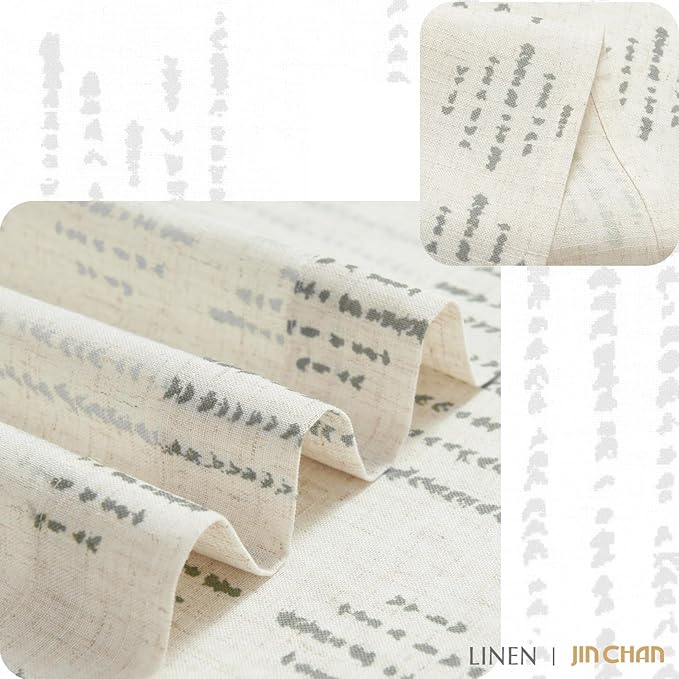 jinchan Boho Kitchen Curtains Linen Tier Curtains 45 Inches Bohemian Cafe Small Drapes Gray Striped Mudcloth Farmhouse for Bathroom RV Camper Light Filtering Rod Pocket 2 Panels Grey on Beige