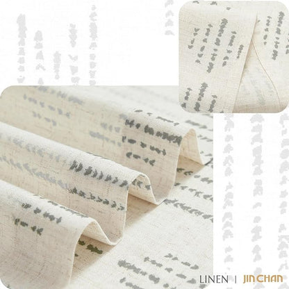 jinchan Boho Kitchen Curtains Linen Tier Curtains 45 Inches Bohemian Cafe Small Drapes Gray Striped Mudcloth Farmhouse for Bathroom RV Camper Light Filtering Rod Pocket 2 Panels Grey on Beige