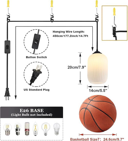 Small Black Pendant Light with Plug in Cord Mini Cylinder Glass Pendant Light Bedside Pendant Lights Plug in Milk Glass Hanging Dining Room Light Fixture