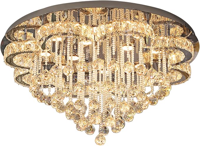 Flashing God 48inches Chrome Crystal Chanderliers for Living Room Entryway Modern Crystal Folwer Ceiling Light for Foyer Interior LED Dimmable Lighting 2700k 4500k 6000k