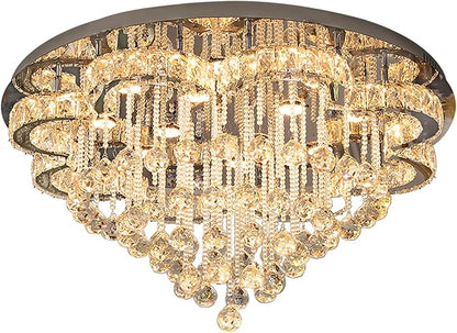 Flashing God 48inches Chrome Crystal Chanderliers for Living Room Entryway Modern Crystal Folwer Ceiling Light for Foyer Interior LED Dimmable Lighting 2700k 4500k 6000k