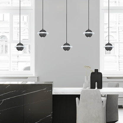 Modern LED Pendant Light Fixtures,Concrete Pendant Lights Kitchen Island, Planet Pendant Lighting Adjustable for Dining Living Room Bedroom Kitchen Island(Black 1-Pack)