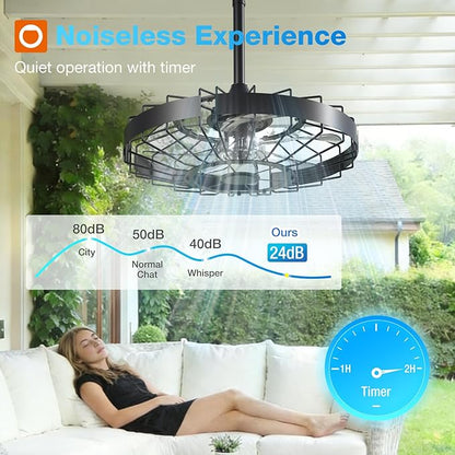 addlon 20 Inch Outdoor Ceiling Fan without Light, IP65 Waterproof Plug in Caged Hanging Fan, Remote Control, 6 Speeds Reversible Outdoor Fans for Patio, Gazebo, Pergola, Porch