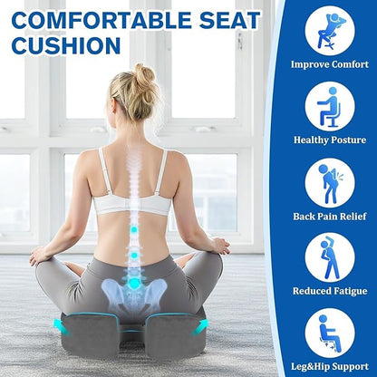 CushyOasis Seat Cushion, Gel Chair Cushions, Office Chair Cushions, Anti-Slip Bottom & Removable Cover Tailbone Pain Relief Cushion, Memory Foam Seat Cushion, 5.28 in Thick (Grey)