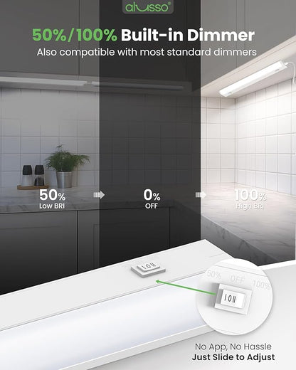 ALUSSO 12 Inch LED Under Cabinet Lighting Plug in 120V, 5CCT Color Selectable 2700K-5000K Dimmable 6W 480LM High Brightness, CRI 90+ Strip Linkable Under Counter Lights for Kitchen Sink, 1 Pack