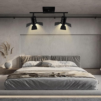 2 Light Track Lighting Fixtures Ceiling, Black Track Lighting with Upgrade Lamp Heads, 2 Way Track Lights Ceiling, Vintage Industrial Track Light for Kitchen/Bar/Boy's Room,GU10 Bulb Not Included