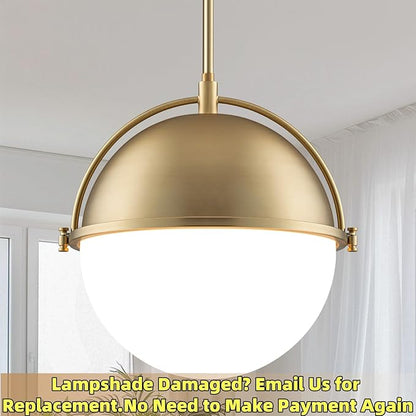 11.4 Inch Gold Globe Pendant Light Fixtures,Mid Century Modern Pendant Lights Kitchen Island with Milk Glass Shade, Adjustable Hanging Light Fixture for Kitchen Dining Room Bedroom Bathroom