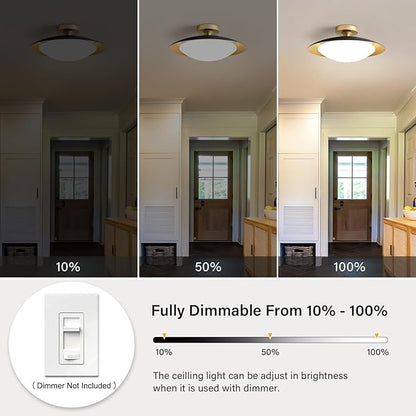Dimmable Modern Mid-Century Ceiling Light, Black and Gold LED Semi Flush Mount Ceiling Light, 5CCT 2700K-6000K Lighting Fixture Ceiling Lamp with Glass Shade for Bedroom Kitchen Living Room, 15.7in
