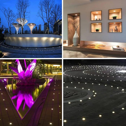 LED Mini In-Ground Starlight, 1W 12V DC Low Voltage Recessed Well Light, IP67 Waterproof, Buried Underground Marker Outdoor Landscape Lighting,Warm White 3000K (12V DC, 10 Pack)