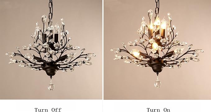 Garwarm 8-Light Vintage K9 Crystal Chandeliers Ceiling Lights Crystal Pendant Lighting Ceiling Light Fixtures Chandeliers Lighting for Living Room Bedroom Restaurant Porch Chandelier(Black)