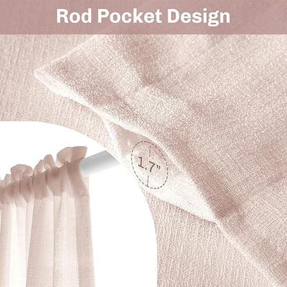 Melodieux Light Pink Semi Sheer Curtain Valance for Kitchen Cafe Small Windows Linen Rustic Rod Pocket Valance, 52 by 18 Inch, 1 Panel