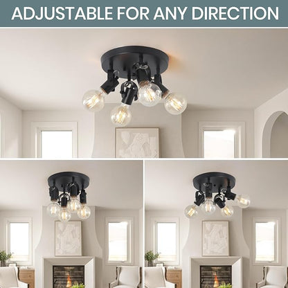 4-Light Kitchen Ceiling Spotlight，Multi-Directional Track Lighting Fixtures Ceiling with Open No Shade Design, Black Ceiling Light for Kitchen Island, Sink,Dining Room, (E26, Bulb Not Included)