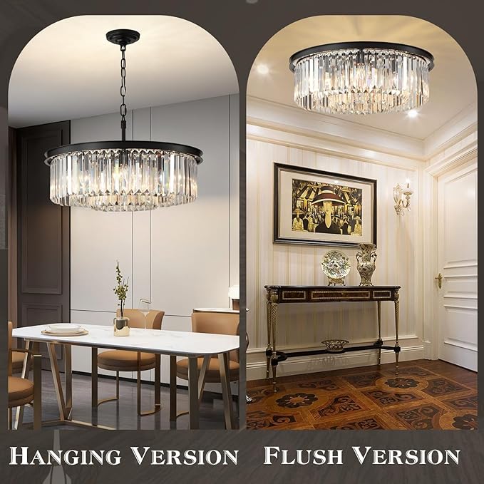 Chandeliers 9-Light, Modern Pendant Lighting, Metal Ceiling Light Fixture Adjustable Height for Kitchen Dining Room Living Room Hallway, Dia 24" Black