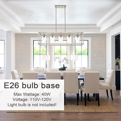 MELUCEE 5-Light Dining Room Lighting Fixture Hanging Brushed Nickel Modern Pendant Lighting Contemporary Chandeliers with Clear Glass Shade for Kitchen Island Living Room Bedroom