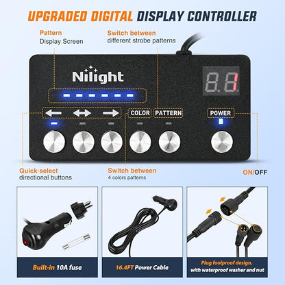Nilight 162 LED Traffic Advisor Strobe Light Bar 2-in-1 Green White Emergency Warning Hazard Lights with Controller 4 Switchable Color 36 Flash Pattern for Trucks Cars Tow Plow Construction Vehicles
