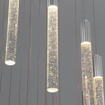 Modern Rectangular Crystal Chandelier 14-Light Silver LED Crystal Column Chandelier for Staircase, Living Room, Foyer, Hallway