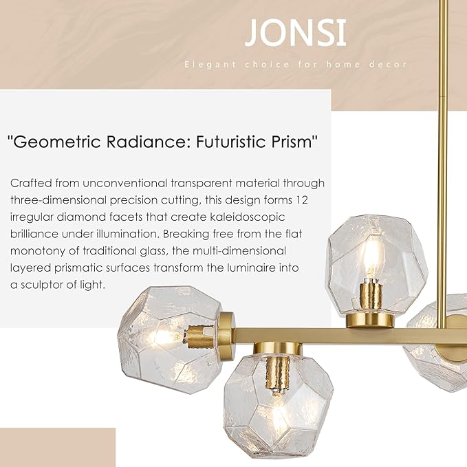 Jonsi Modern Linear Chandeliers 8 Light Clear Glass Dining Room Light Fixture 39" Gold Mid Century Chandelier Pendant Light for Living Room Kitchen Island