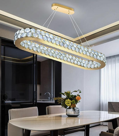 40'' Modern Oval Chandelier Crystal Chandeliers for Dining Room Round Ceiling Light Fixture for Living Room Lighting LED Dimmable with Remote Ring Lights Gold