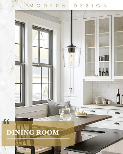 Pendant Lights Kitchen Island 2 Pack, 6" Matte Black Hanging Lights Fixtures with Clear Glass Shade, Modern Kitchen Pendant Lighting Over Island for Dining Room, AD-22004-1P2-BK-C