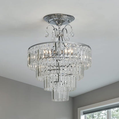 CVKASH 5 -Lights Crystal Chrome Chandelier Antique Modern Semi Flush Mount Ceiling Light Fixture Ceiling Lamp for Dining Room Kitchen Bedroom Living Room Hallway with E12