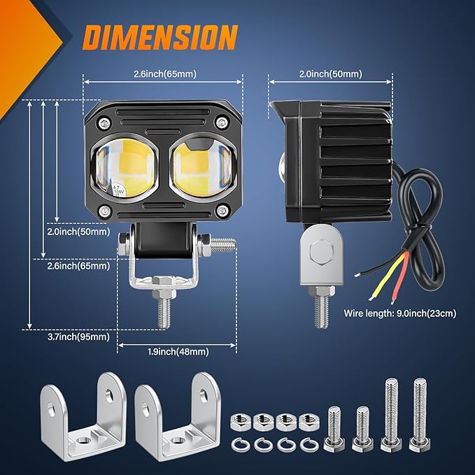 Nilight Motorcycle Driving Lights 2.5 inch White Amber Spot Beam Fog Light LED Pods IP67 Waterproof Auxiliary Offroad Lighting for Motorbike Dirt Bike e-Bike Scooter Snowmobile ATV UTV SUV Truck