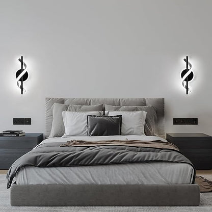 EIDISUNY LED Wall Sconces Indoor, 12W LED Wall Mount Lights, Modern Spiral Wall Lamp, 6000K Cold Light Fixture for Stairs, Living Room, Bedroom, Aisle, Hallway (Cold White, Black)