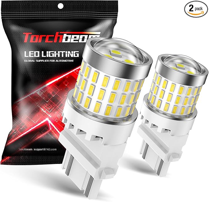 Torchbeam Upgraded 3157 LED Reverse Light Bulbs 6000K White - Super Bright 3000LM Backup Brake Tail Lights, 3156 4157 3057 3457 4114 Replacement Bulbs with HD Projector, DRL Parking Lights (2 Pcs)