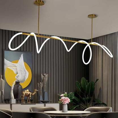 SMG Modern LED Linear Pendant Light for Dining Room, Dimmable Gold Chandelier for Office, 78" Linear DIY Chandelier with Remote Control Stepless Dimming, Restaurant Kitchen Long Hose Lamp