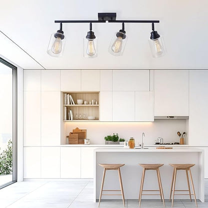 Modern 4-Light Track Lighting Fixtures Ceiling with Clear Glass Shades, E26 Base Kitchen Ceiling Light Fixture for Living Room, Bedroom & Bathroom