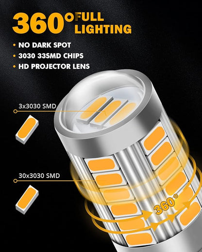 Auxbeam 1156 Turn Signal Bulbs, Super Bright Amber Yellow P21W BA15S Bulbs for Turn Signal Light, 12V-3030 SMD Chipsets Bulb with Projector, Pack of 2 (May Need Resistors)