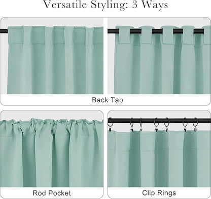 PONY DANCE Blackout Curtains Short - Bedroom Window Draperies Energy Efficient Thermal Insulated Back Tab/Rod Pocket Curtain Panels/Window Treatments for Kitchen, 42 W x 36 L, Mint Green, 2 Pieces