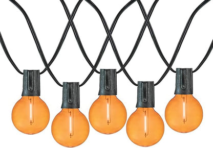 Novelty Lights G40 Filament LED String Light, Translucent Orange Bulbs, 25 Globe Lights with 12" Spacing on Green Wire, Indoor/Outdoor Festive Patio Lights