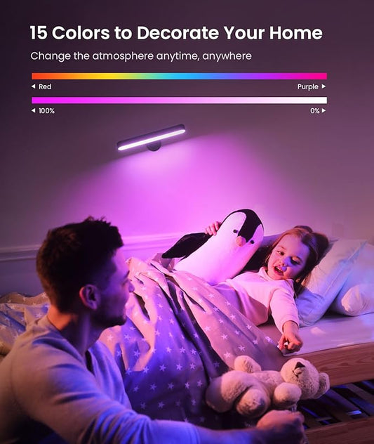 PopoIron Rechargeable LED Wall Sconces 7500mAh Battery Operated Wall Lamps for Bedroom, Touch and Remote Control, 3 Colors Wall Lights 360° Rotate Dimmable Brightness with 15 RGB Colors,Black 4 Pack