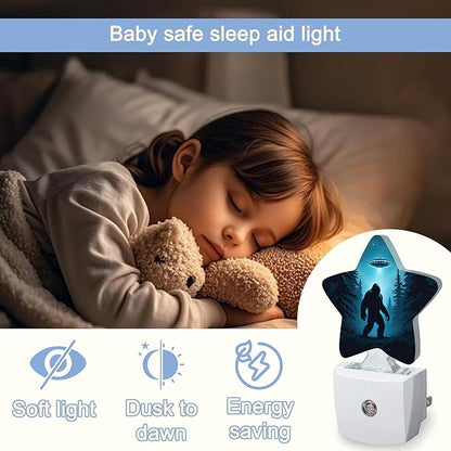 Big Foot UFO Night Lights Plug Into Wall,Forest Landscape Star Night Light for Kids,Nightlight with Dusk to Dawn Smart Sensor for Bedroom Bathroom Decor,Children Women Men Gift