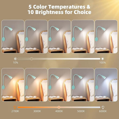 LiFMIRA Wall-Mounted LED Bedside Reading Light with USB Charging Port, 10-Level Dimmable & Adjustable 5 Color, Plug-in Adhesive Night Lamp for Books in Bed, Eye-Caring Bedroom Lighting (Teal)