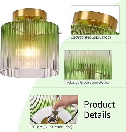 Modern Semi Flush Mount Ceiling Light, Vintage Gradient Green Glass Ceiling Light Fixture, for Closet Dining Room Kitchen Bedroom Entryway Hallway Hanging Lamp