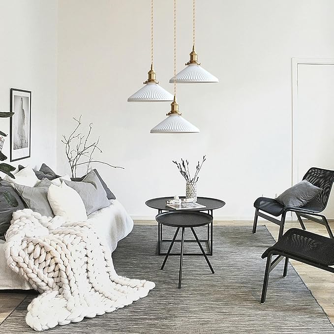 Ceramic Pendant Light, Minimalist Pleated Modern Pendant Light, Kitchen Island Bedroom Dining Room Bar Pendant Lighting