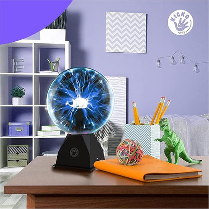 Kicko 10-Inch Plasma Ball - Blue Plasma Globe Touch and Sound Sensitive - Nebula Thunder Lightning Lamp Plug-in for Science Decor - Crystal Ball for Bedroom, Parties, Kids, and Home Decoration