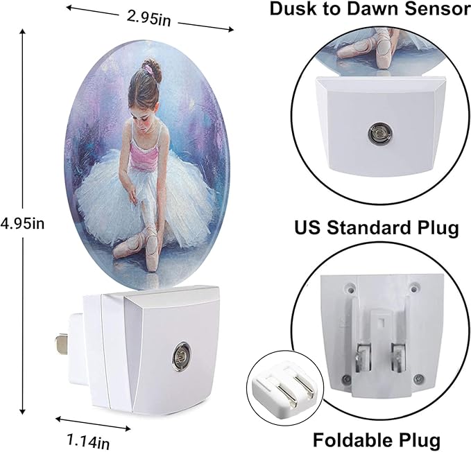 Nightlight Oil Painting Little Girl Ballerina LED Dusk to Dawn Plug-in Nightlight Auto Sensor for Bedroom Bathroom Hallway Living Room