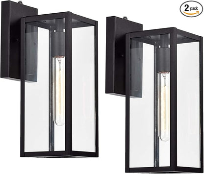 MICSIU 2 Pack Dusk to Dawn Outdoor Lighting, 14.5 Inch Modern Farmhouse Exterior Wall Sconce with Clear Glass, Industrial Black Outside Porch Lights for House Garage Entryway, E26 Base, ETL Listed