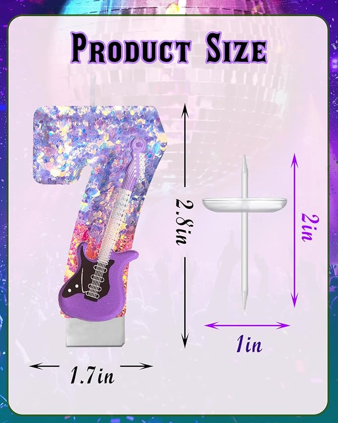 K-Pop Birthday Candle – Purple & Pink Glitter Music Theme Cake Candle with Guitar, Musical Party Decor for Girls, Teens, Kpop Fans (7)